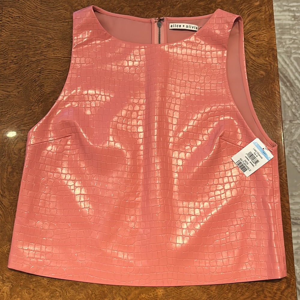ALICE + OLIVIA Pink Amal Vegan Croc-Embossed Corp Top sz8 NWT - Picture 4 of 7
